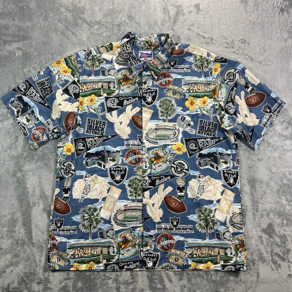 Reyn Spooner Oakland Raiders NFL Aloha Shirt Mens XXL Blue Cotton Super Bowl LV